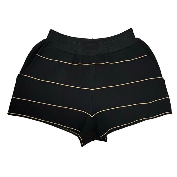 Miou Muse Ryan Striped Shorts Women’s Sz S Black & Tan 100% Cotton Pull On Knit - Picture 2 of 11